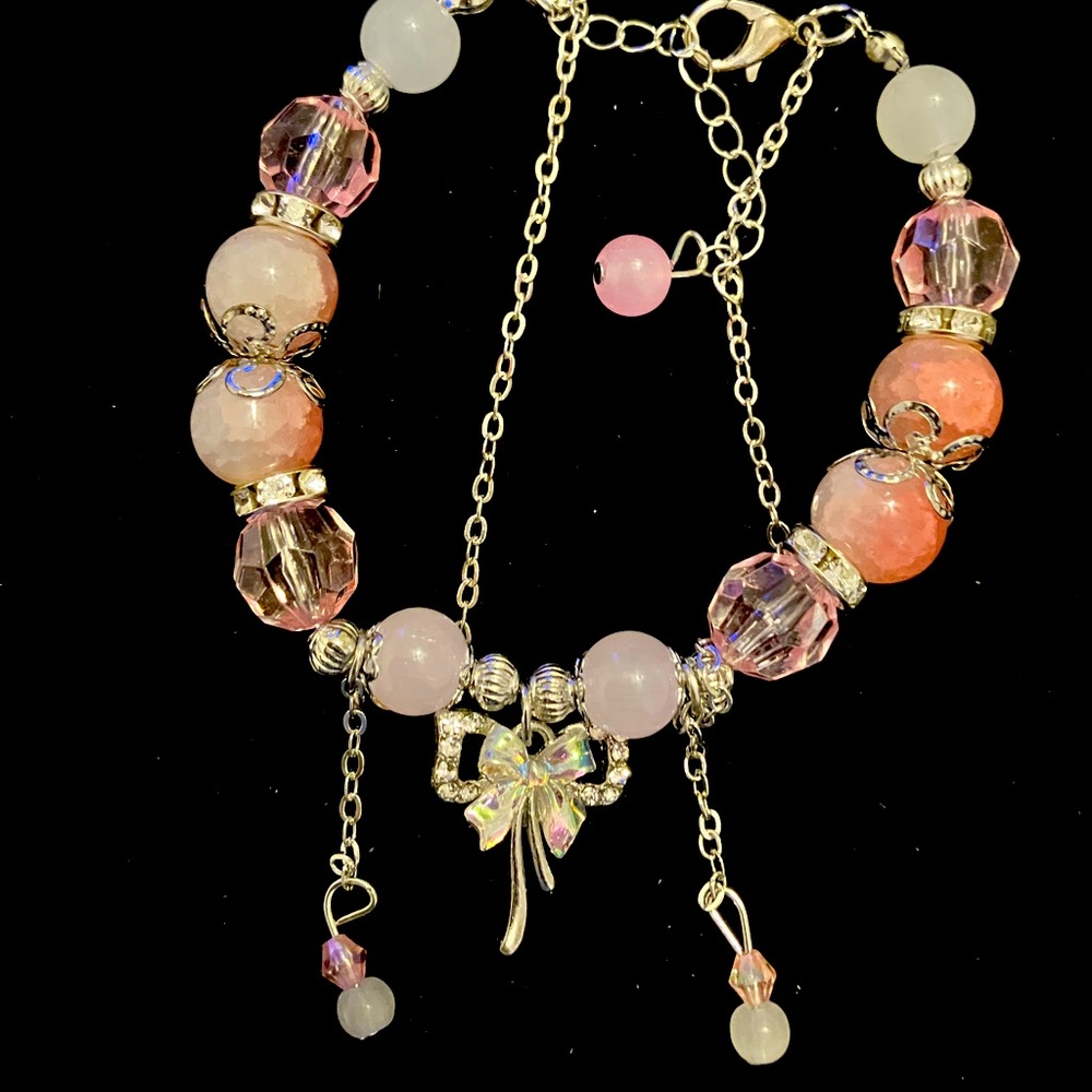 Pink and white fairy bracelet with a touch of whimsy 
Length 16cm/6.3in